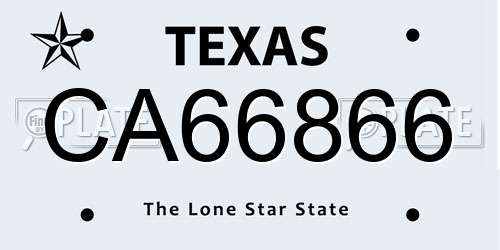 CA66866 Texas License Plate