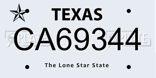 CA69344 Texas License Plate