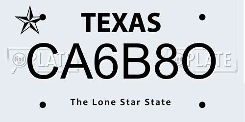 CA6B8O Texas License Plate