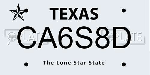 CA6S8D Texas License Plate