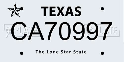 CA70997 Texas License Plate