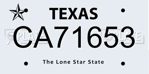 CA71653 Texas License Plate
