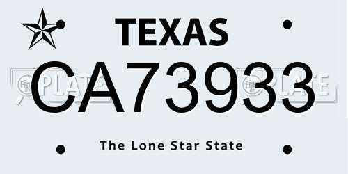 CA73933 Texas License Plate