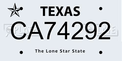 CA74292 Texas License Plate