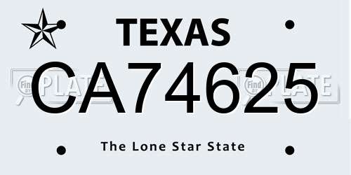 CA74625 Texas License Plate