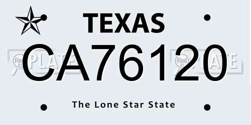 CA76120 Texas License Plate