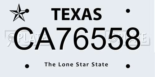 CA76558 Texas License Plate