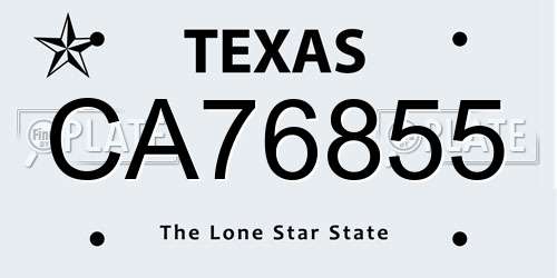 CA76855 Texas License Plate
