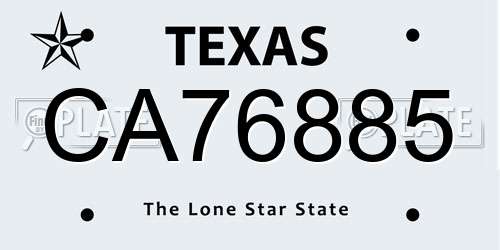 CA76885 Texas License Plate