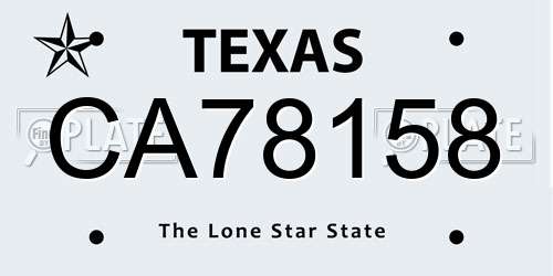 CA78158 Texas License Plate