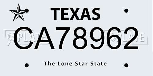 CA78962 Texas License Plate
