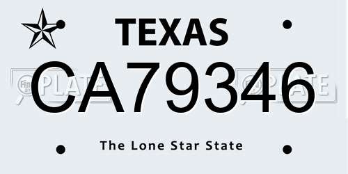 CA79346 Texas License Plate