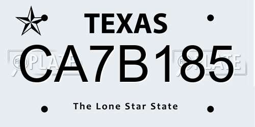 CA7B185 Texas License Plate