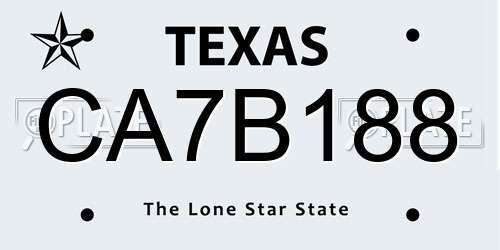 CA7B188 Texas License Plate