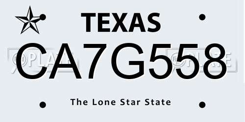 CA7G558 Texas License Plate