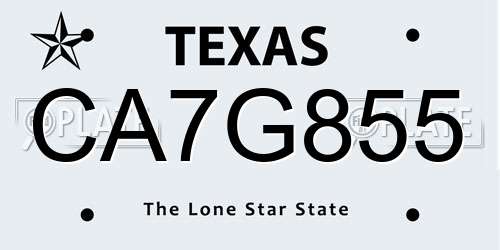 CA7G855 Texas License Plate