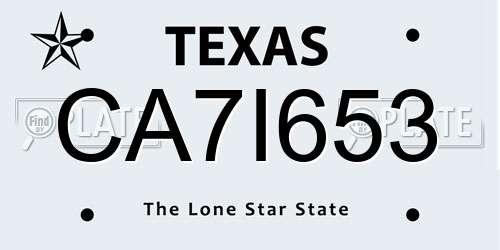CA7I653 Texas License Plate