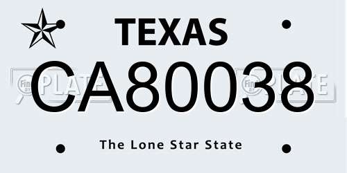 CA80038 Texas License Plate