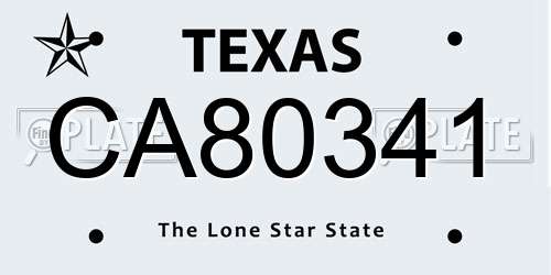 CA80341 Texas License Plate
