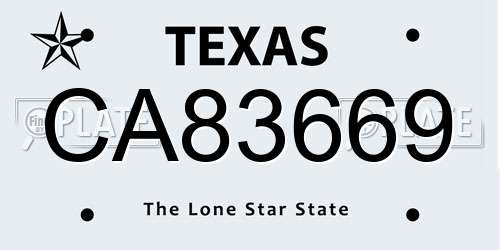 CA83669 Texas License Plate