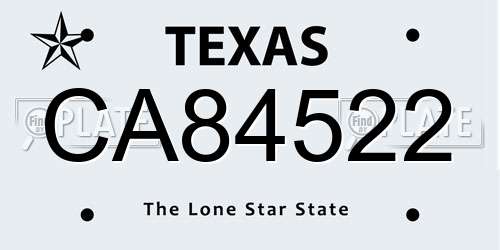 CA84522 Texas License Plate
