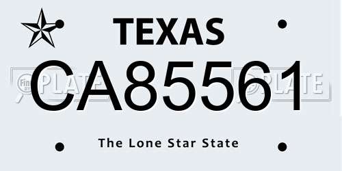 CA85561 Texas License Plate