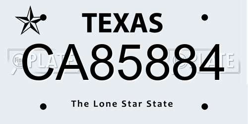 CA85884 Texas License Plate