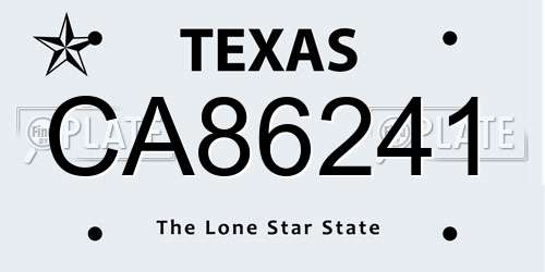 CA86241 Texas License Plate