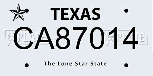 CA87014 Texas License Plate