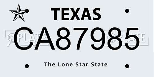 CA87985 Texas License Plate
