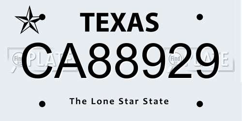 CA88929 Texas License Plate