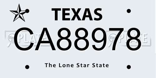 CA88978 Texas License Plate