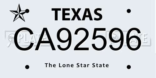 CA92596 Texas License Plate