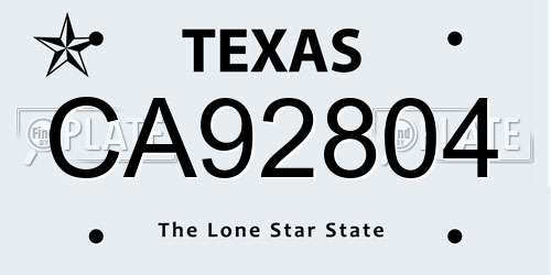 CA92804 Texas License Plate