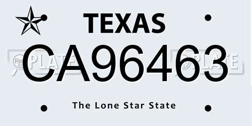 CA96463 Texas License Plate