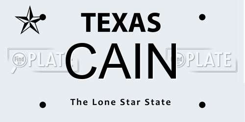 CAIN Texas License Plate