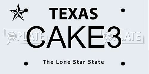 CAKE3 Texas License Plate