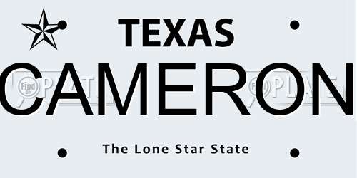 CAMERON Texas License Plate