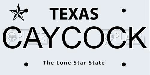 CAYCOCK Texas License Plate