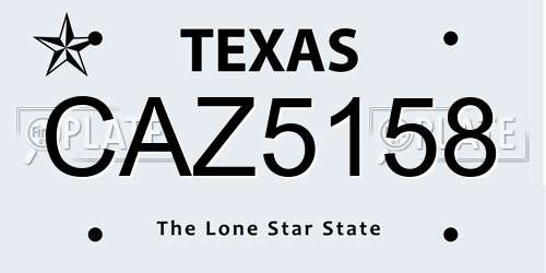 CAZ5158 Texas License Plate