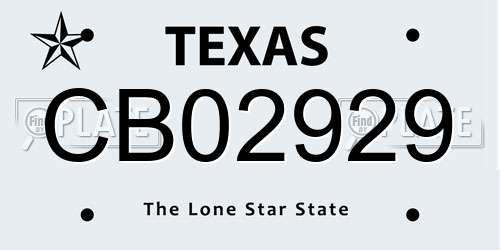 CB02929 Texas License Plate