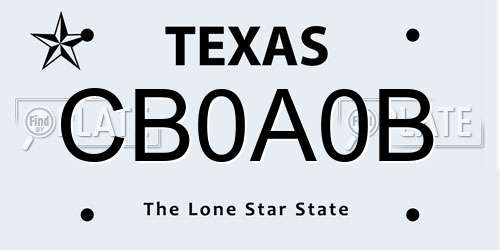 CB0A0B Texas License Plate