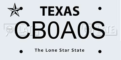 CB0A0S Texas License Plate