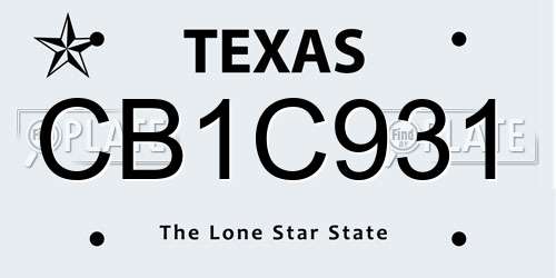 CB1C931 Texas License Plate