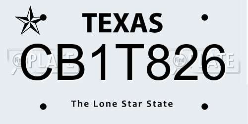 CB1T826 Texas License Plate