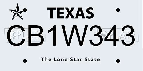 CB1W343 Texas License Plate