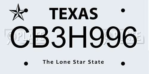 CB3H996 Texas License Plate