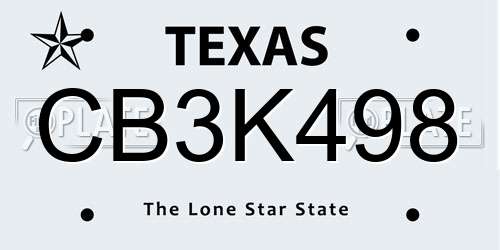 CB3K498 Texas License Plate