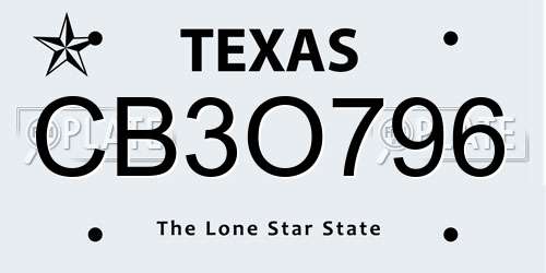 CB3O796 Texas License Plate