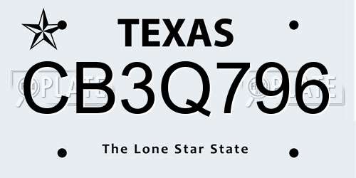 CB3Q796 Texas License Plate